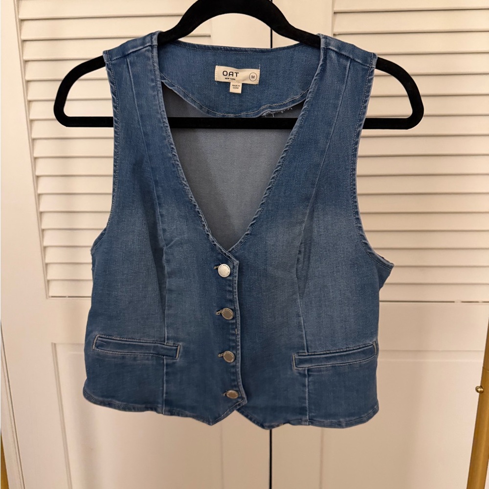 Denim Vest in Medium Blue - Women's Sleeveless Button Front